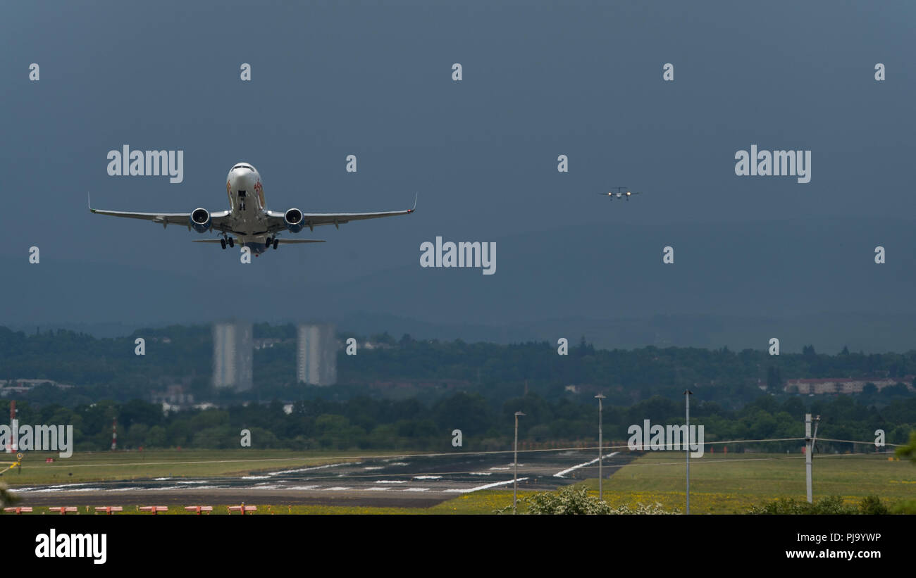 Jet2 Airlines departs Glasgow International Airport, Renfrewshire, Scotland - 1st June 2018 Stock Photo