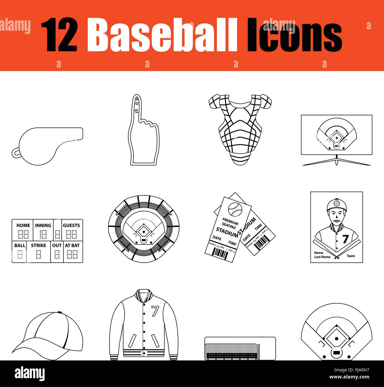 Baseball icon set. Thin Line design. Vector illustration Stock Vector ...