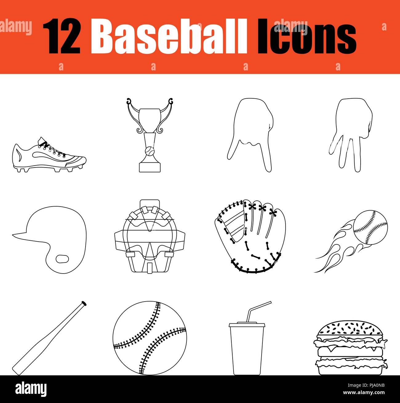 Baseball icon set. Thin Line design. Vector illustration Stock Vector ...