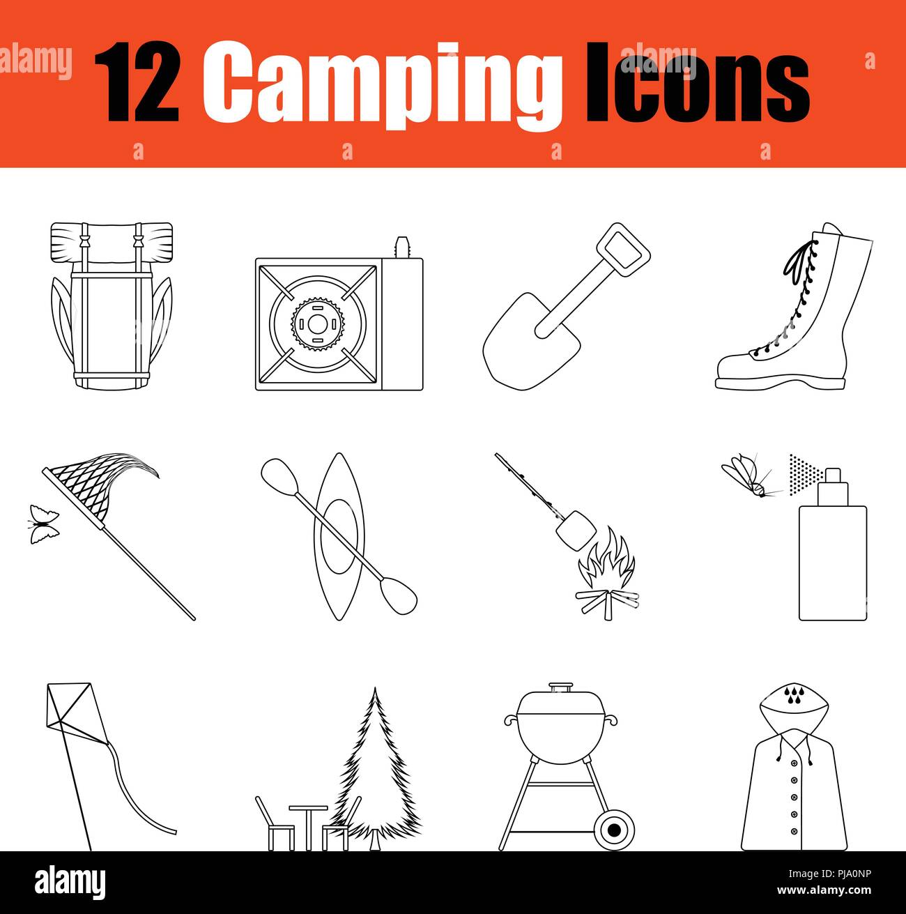 Camping icon set. Thin Line design. Vector illustration Stock Vector ...