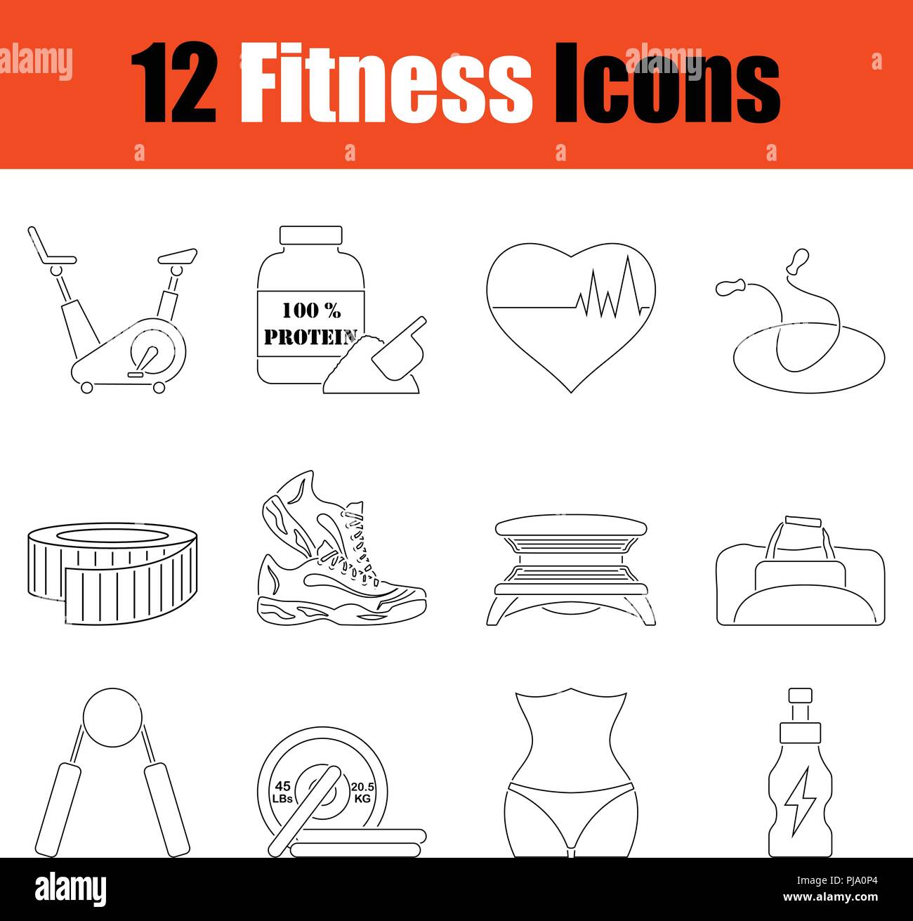 Fitness icon set. Thin Line design. Vector illustration Stock Vector ...