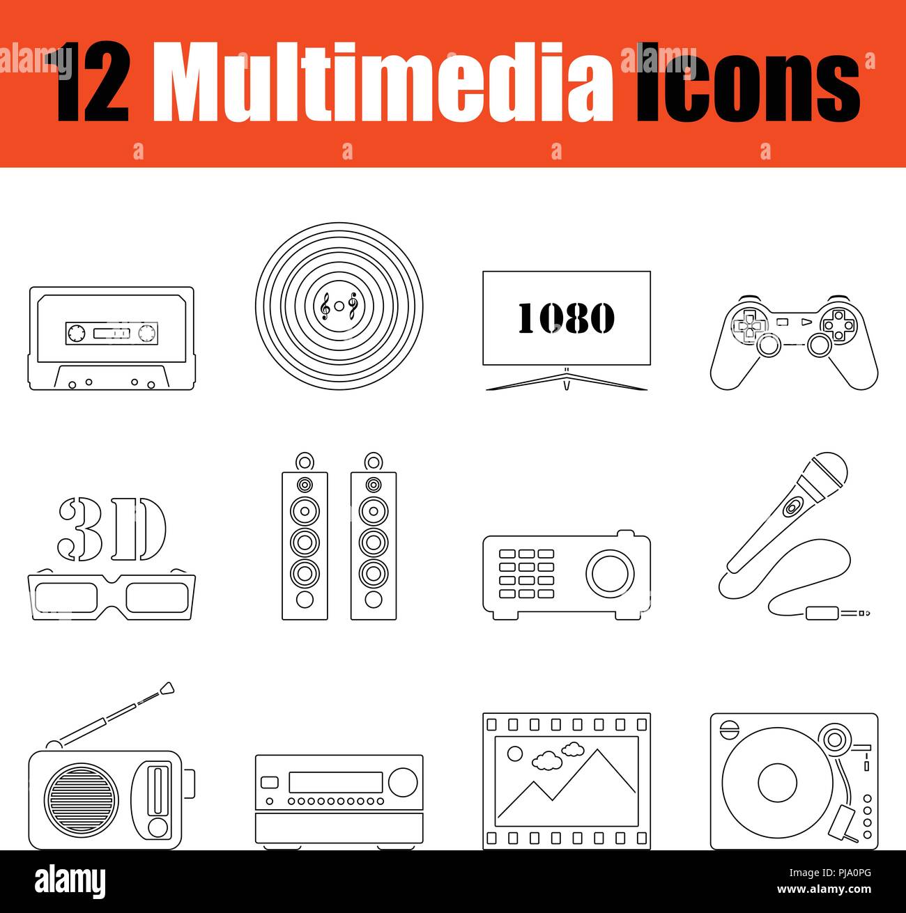 Set of multimedia icons. Thin Line design. Vector illustration Stock ...