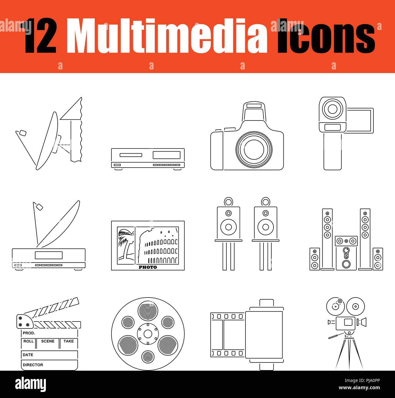 Set of multimedia icons. Thin Line design. Vector illustration Stock ...