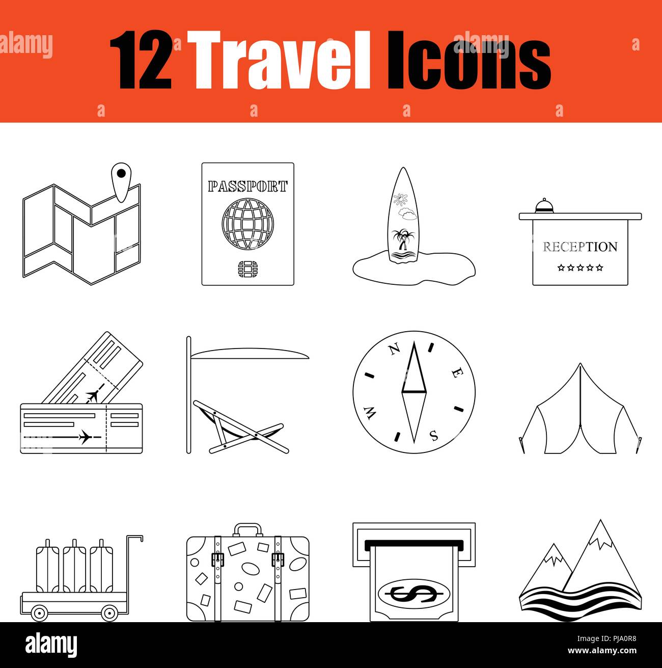 Travel icon set. Thin Line design. Vector illustration Stock Vector ...