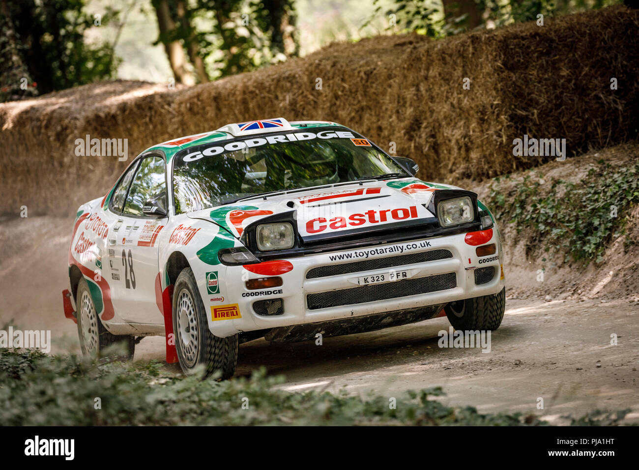 1992 Toyota Celica GT-Four ST185 WRC with driver Gary Le Coadou on the forest rally stage at the 2018 Goodwood Festival of Speed, Sussex, UK. Stock Photo