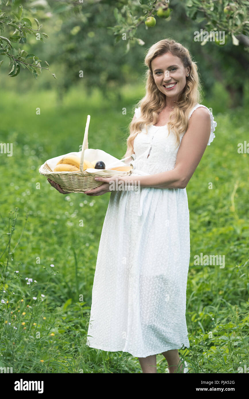 Wicker basket with fruits hi-res stock photography and images - Alamy