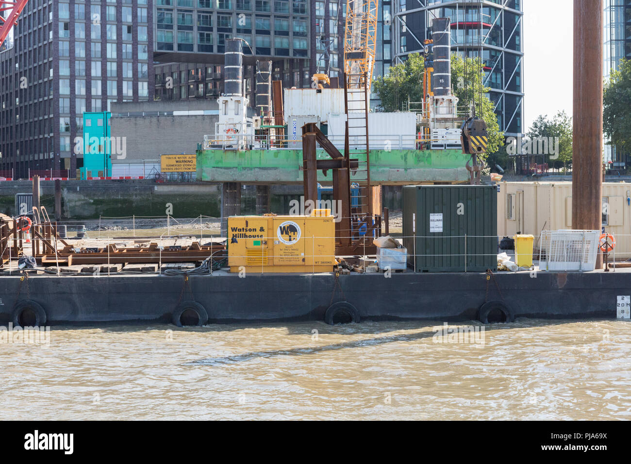 Construction barge on The River Thames Stock Photo Alamy