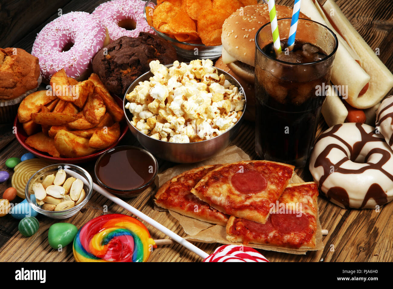 Unhealthy products. food bad for figure, skin, heart and teeth