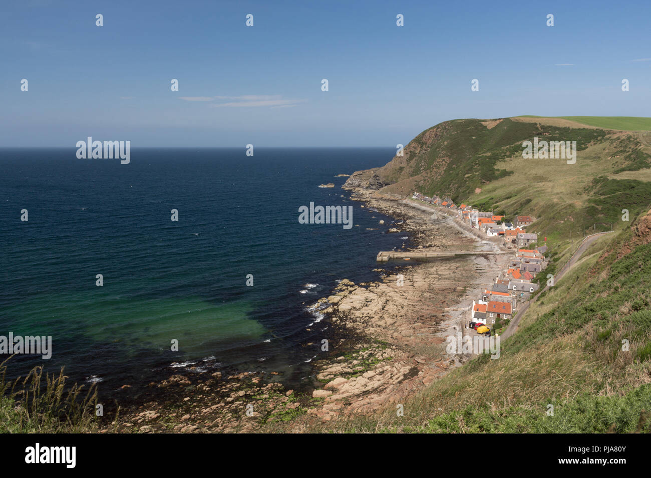 The village of Crovie, Aberdeenshire, Scotland, UK. taken from the surrounding cliff top. Stock Photo