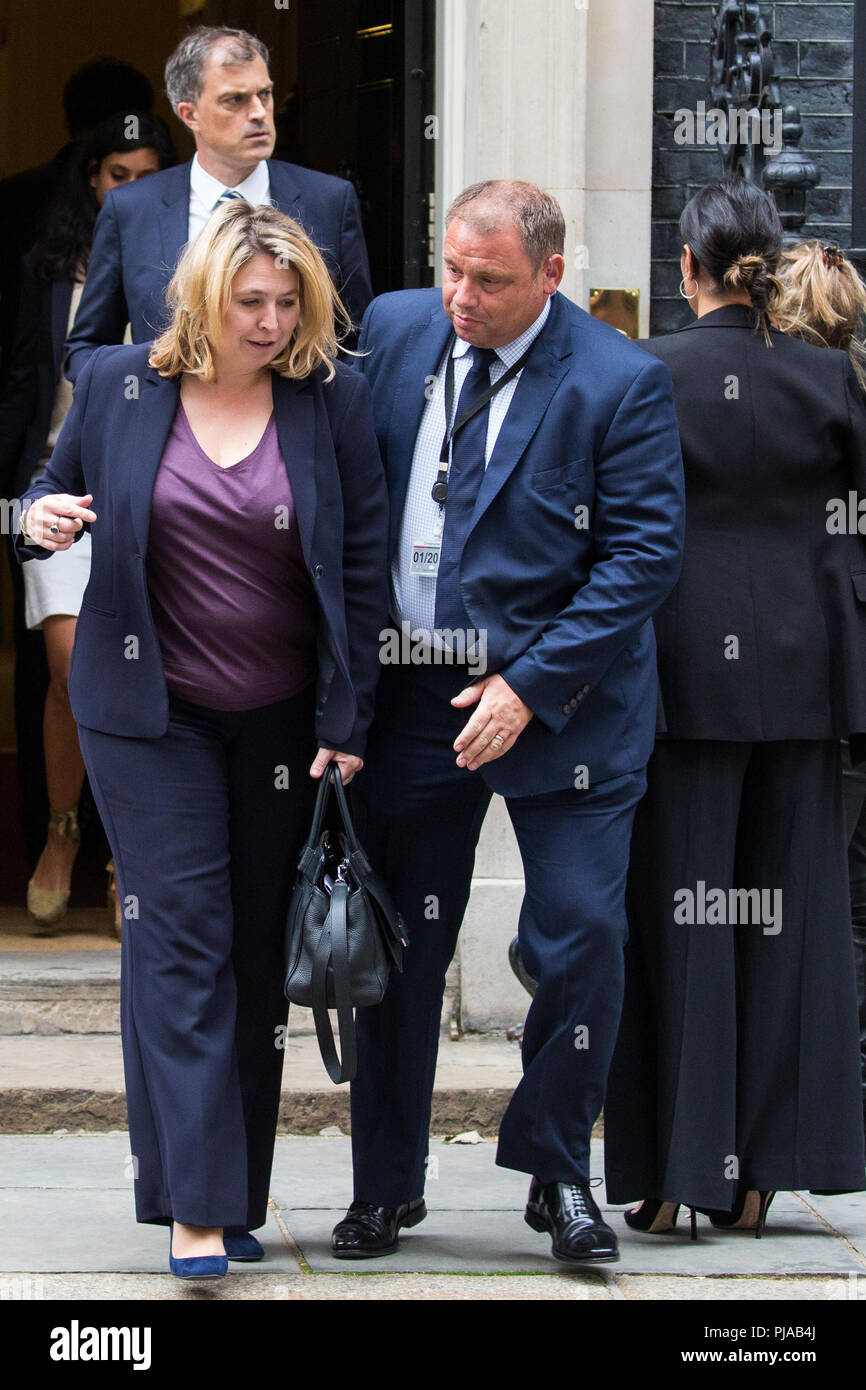London, UK. 5th September, 2018. Karen Bradley MP, Secretary of State for Northern Ireland, and Julian Smith MP, Chief Whip, leave 10 Downing Street. Credit: Mark Kerrison/Alamy Live News Stock Photo