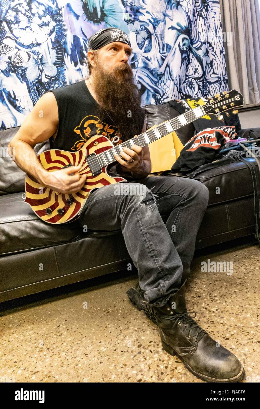 Toronto, Ontario, Canada. 4th Sep, 2018. Metal guitarist, singer and songwriter ZAKK WYLDE warming up before Ozzy Osbourne show at Budweiser Stage in Toronto during 'No More Tours 2' tour. Credit: Igor Vidyashev/ZUMA Wire/Alamy Live News Stock Photo