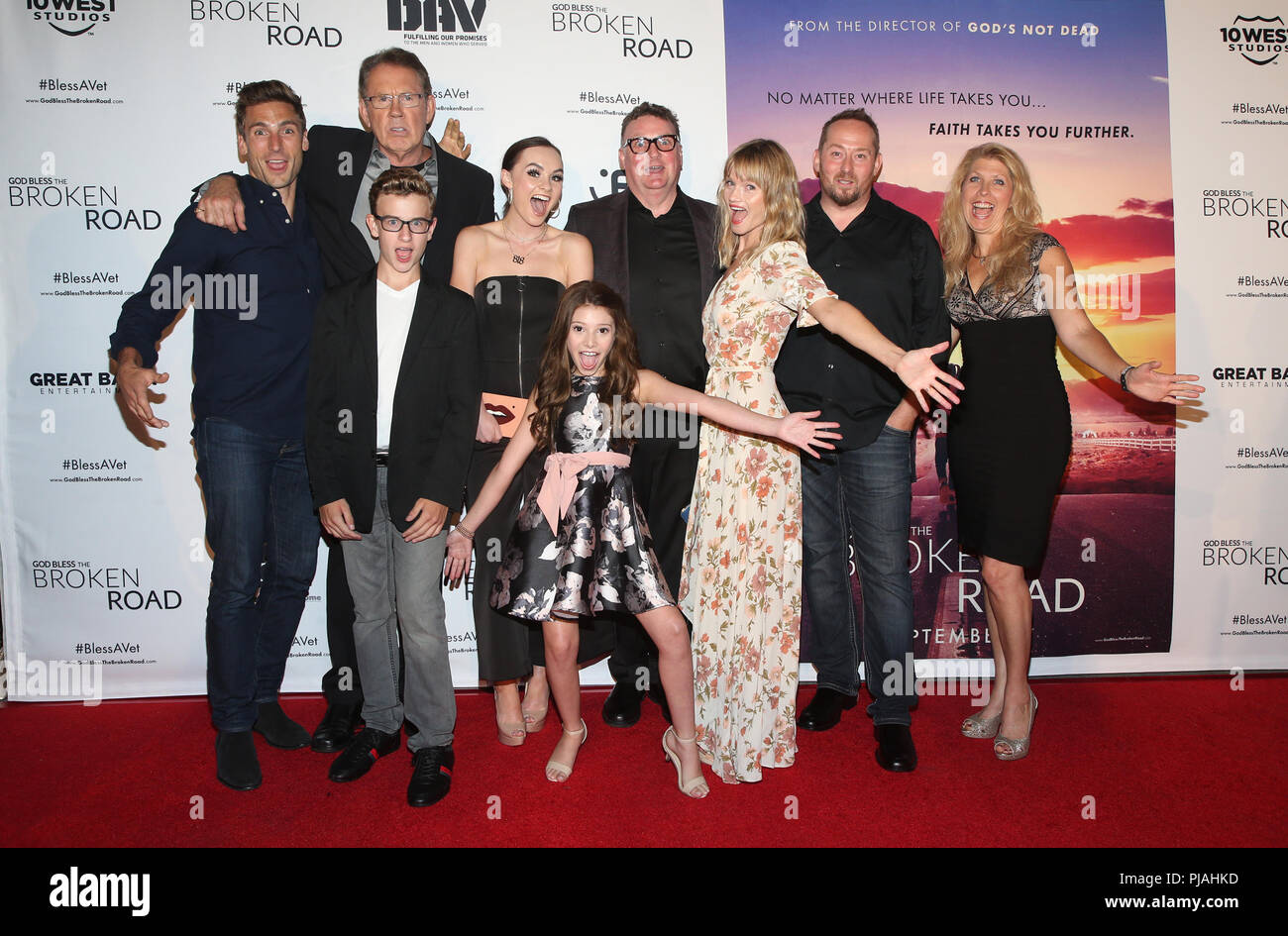 West Hollywood, Ca. 5th Sep, 2018. Andrew Walker, Gary Grubbs, Ian Van Houten, Madeline Carroll, Makenzie Moss, Andy Fraser, Lindsay Pulsipher, Harold Cronk, Guest, at 'God Bless The Broken Road' Premiere at The Silver Screen Theater at the Pacific Design Center in West Hollywood, California on September 5, 2018. Credit: Faye Sadou/Media Punch/Alamy Live News Stock Photo