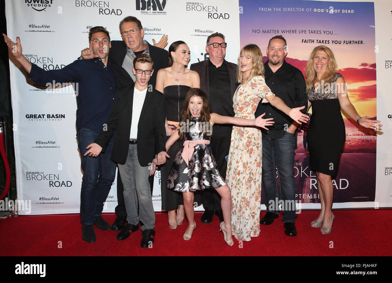 West Hollywood, Ca. 5th Sep, 2018. Andrew Walker, Gary Grubbs, Ian Van Houten, Madeline Carroll, Makenzie Moss, Andy Fraser, Lindsay Pulsipher, Harold Cronk, Guest, at 'God Bless The Broken Road' Premiere at The Silver Screen Theater at the Pacific Design Center in West Hollywood, California on September 5, 2018. Credit: Faye Sadou/Media Punch/Alamy Live News Stock Photo