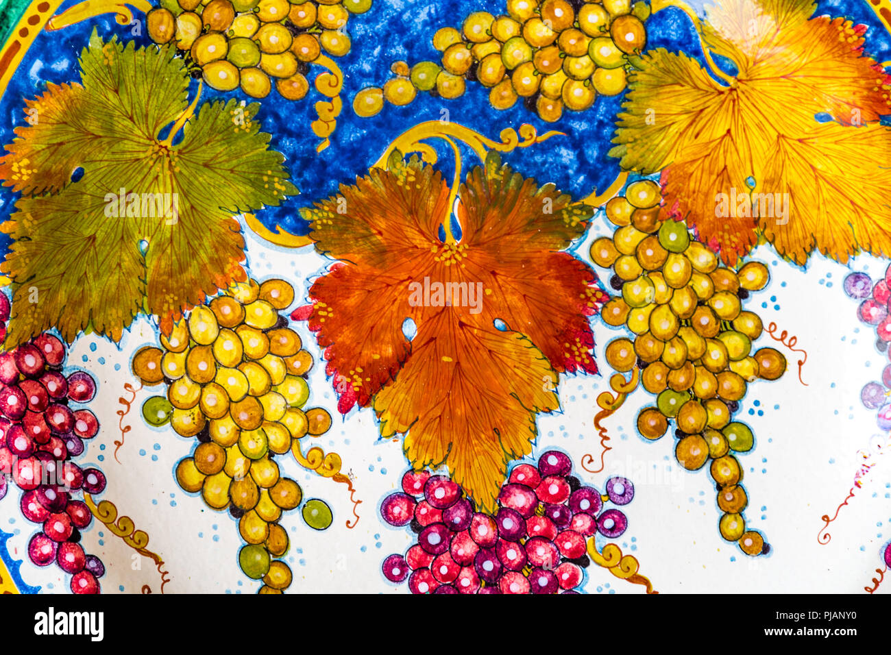 Ravello (SA), ITALY AUGUST 29, 2018 Amalfi style ceramic plates on