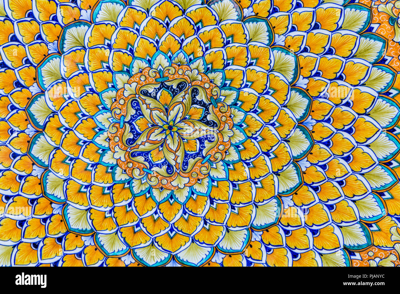 Ravello (SA), ITALY AUGUST 29, 2018 Amalfi style ceramic plates on