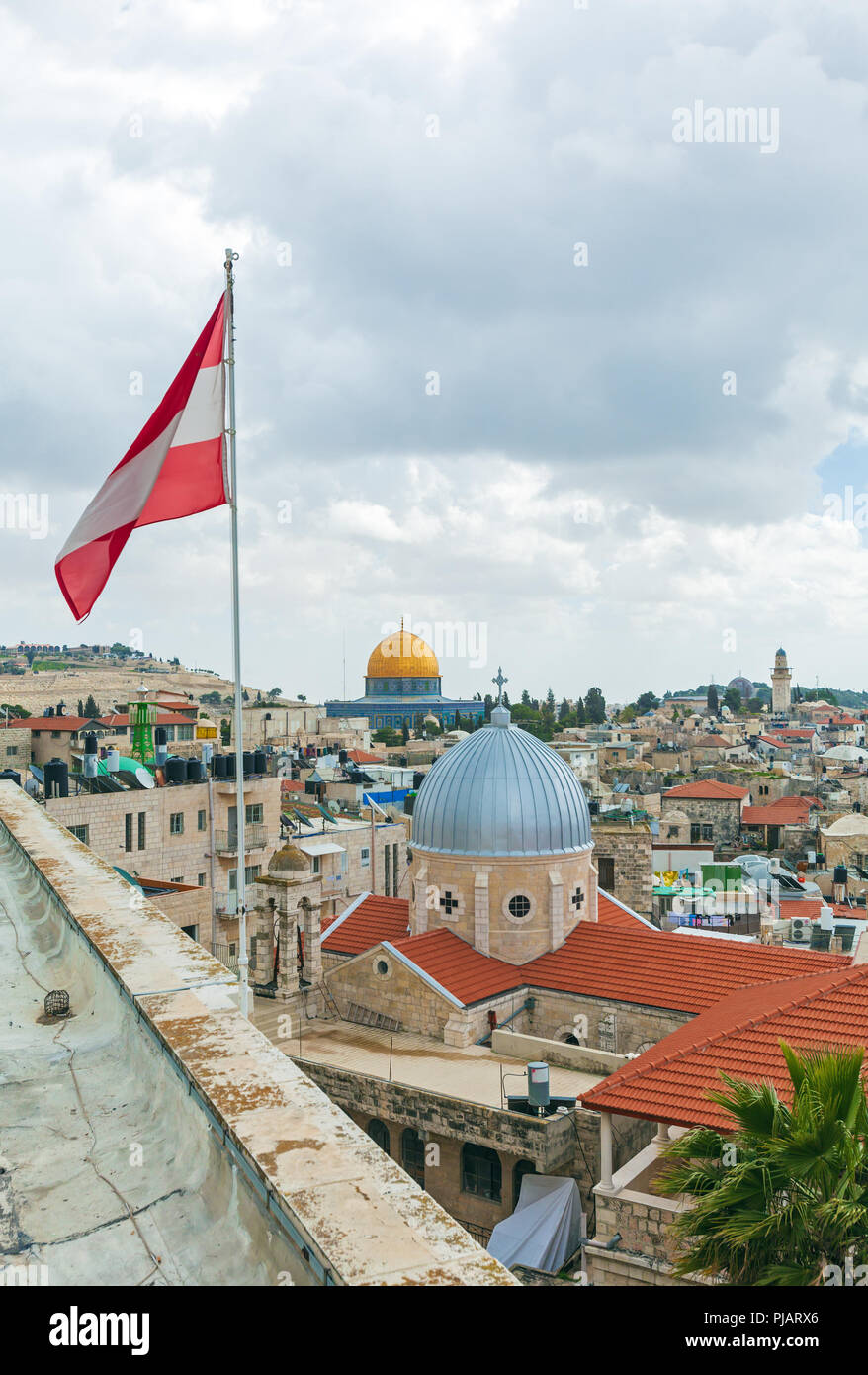 Jerusalem Old City Roofs with Holy Sepulcher Cathedral, Israel Stock Photo