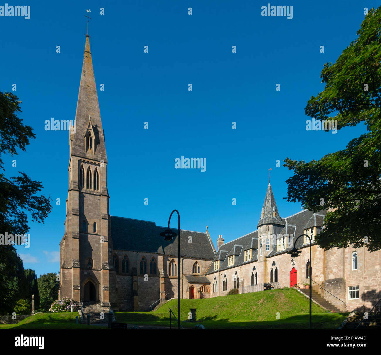 The Cathedral of the Isles (Scottish Episcopalian Church, William Butterfield, 1851), the smallest British Cathedral, & College of the Holy Spirt on t Stock Photo