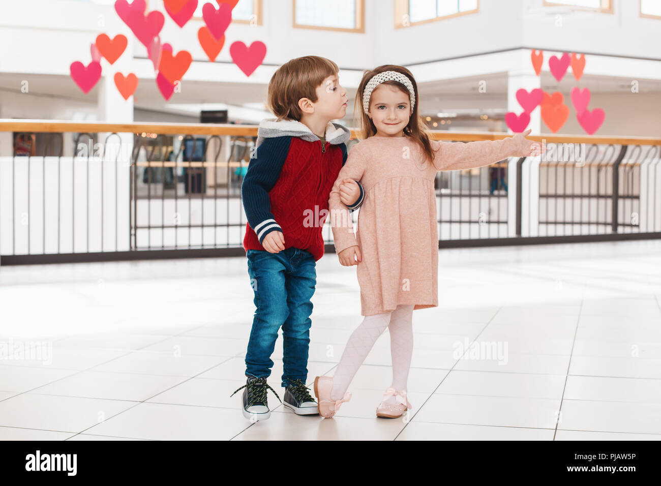 Group Portrait Of Two White Caucasian Cute Adorable Funny Children Boy And Girl Playing With Each Other Love Friendship Fun Concept Best Friends For Stock Photo Alamy