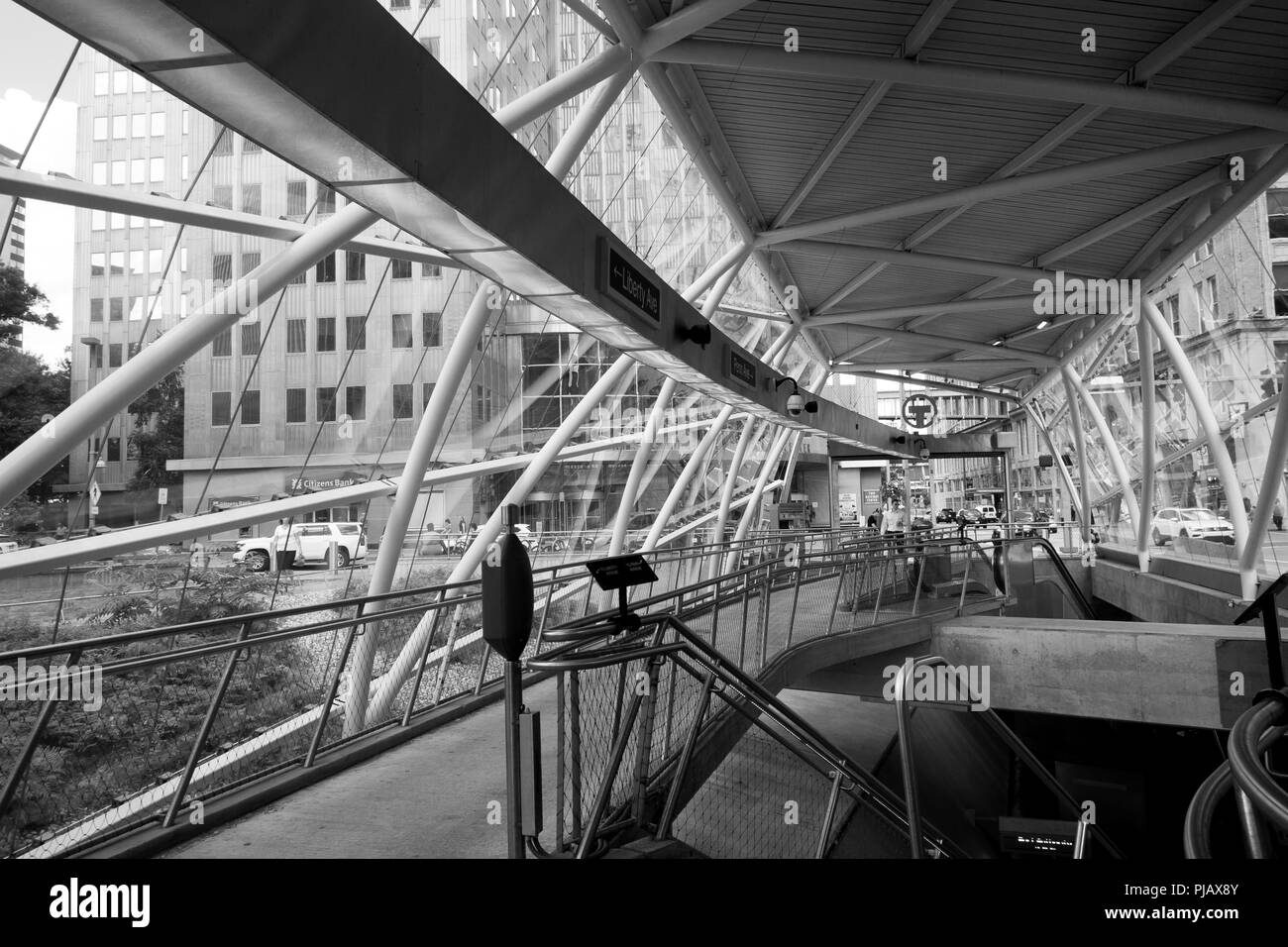 Glass and arched mass transit station, Gateway Center, downtown Pittsburgh, Pennsylvania Stock Photo