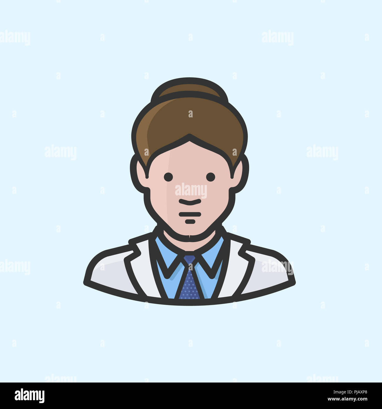Caucasian woman with bun and lab coat Stock Photo - Alamy