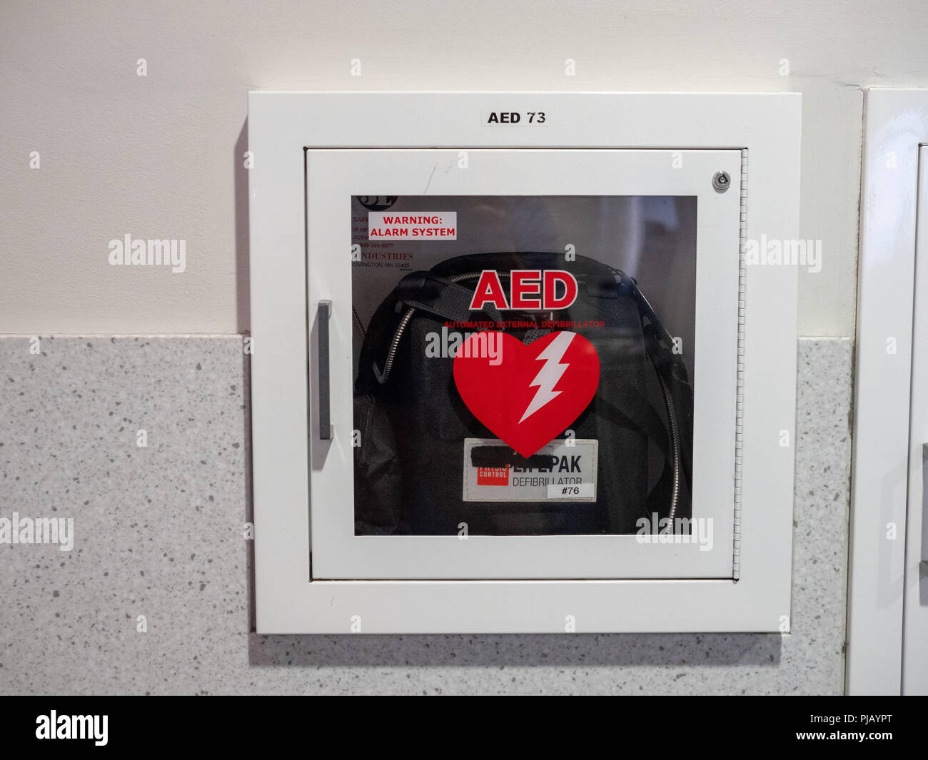Automated external defibrillator AED machine at BWI Airport Stock Photo