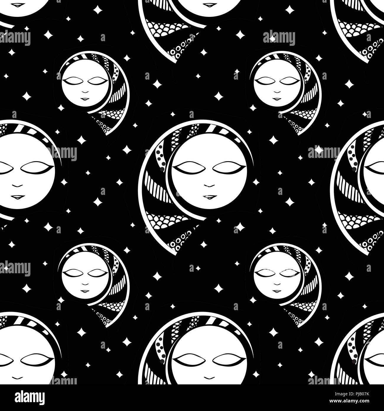 seamless background with moon. black and white. vector Stock Vector