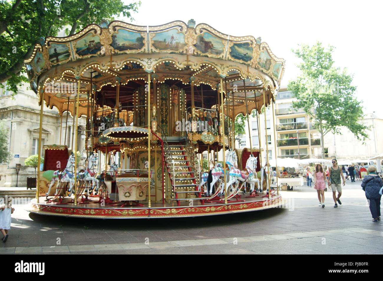 Carousel funfair ride in Avignon, France Stock Photo