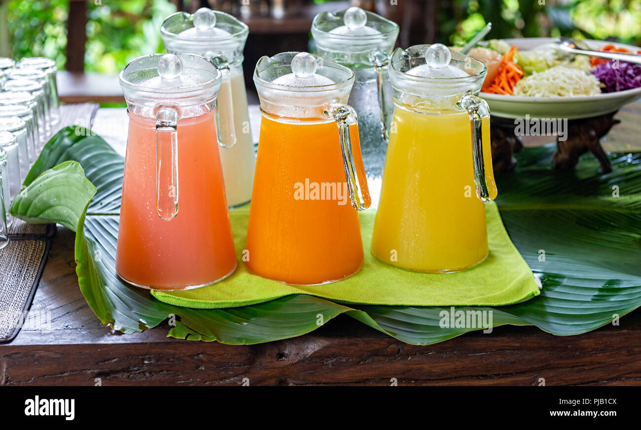 Jugs of fresh fruit juices hi-res stock photography and images - Alamy