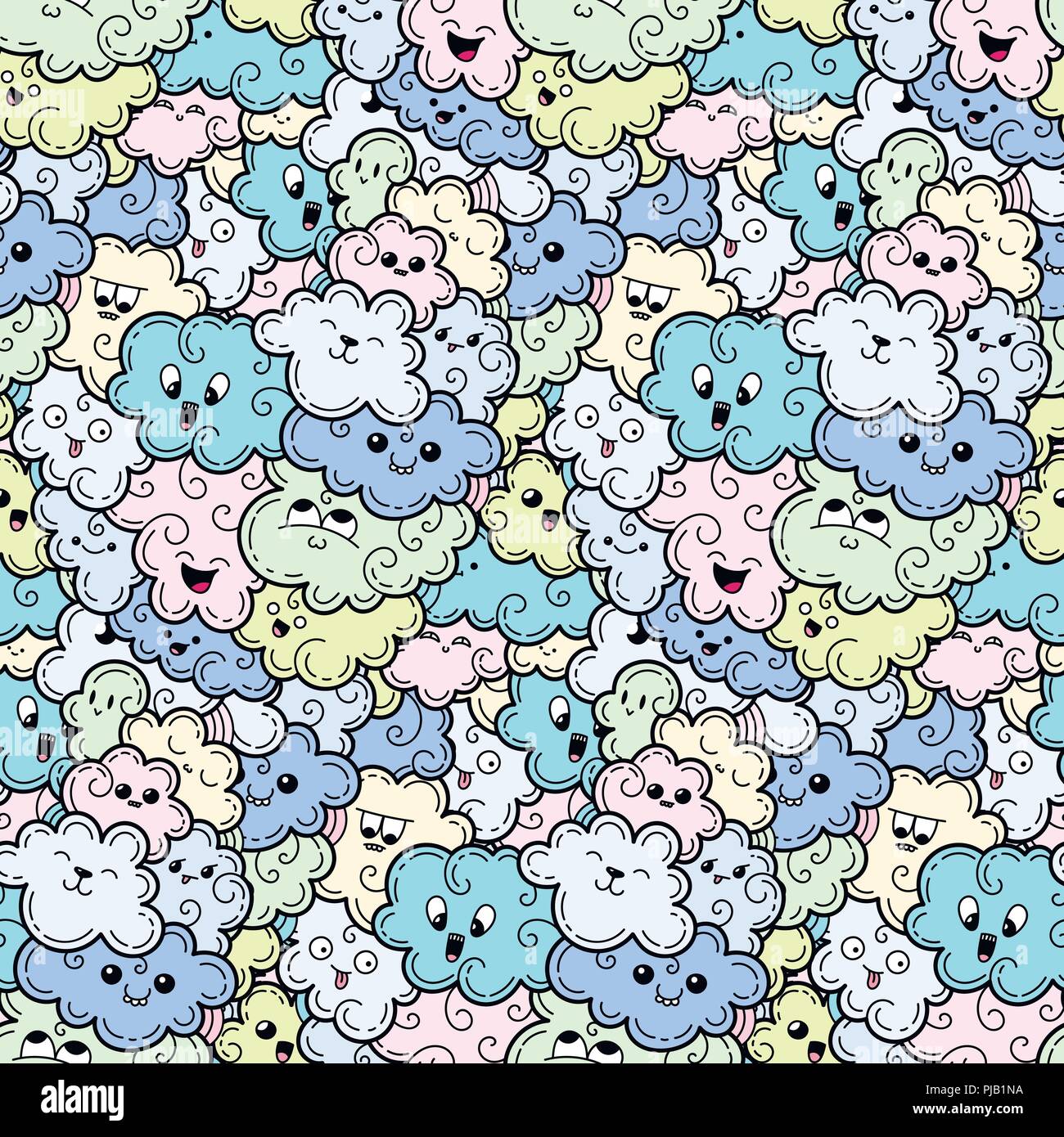 Seamless pattern with funny doodle clouds for prints, designs and ...
