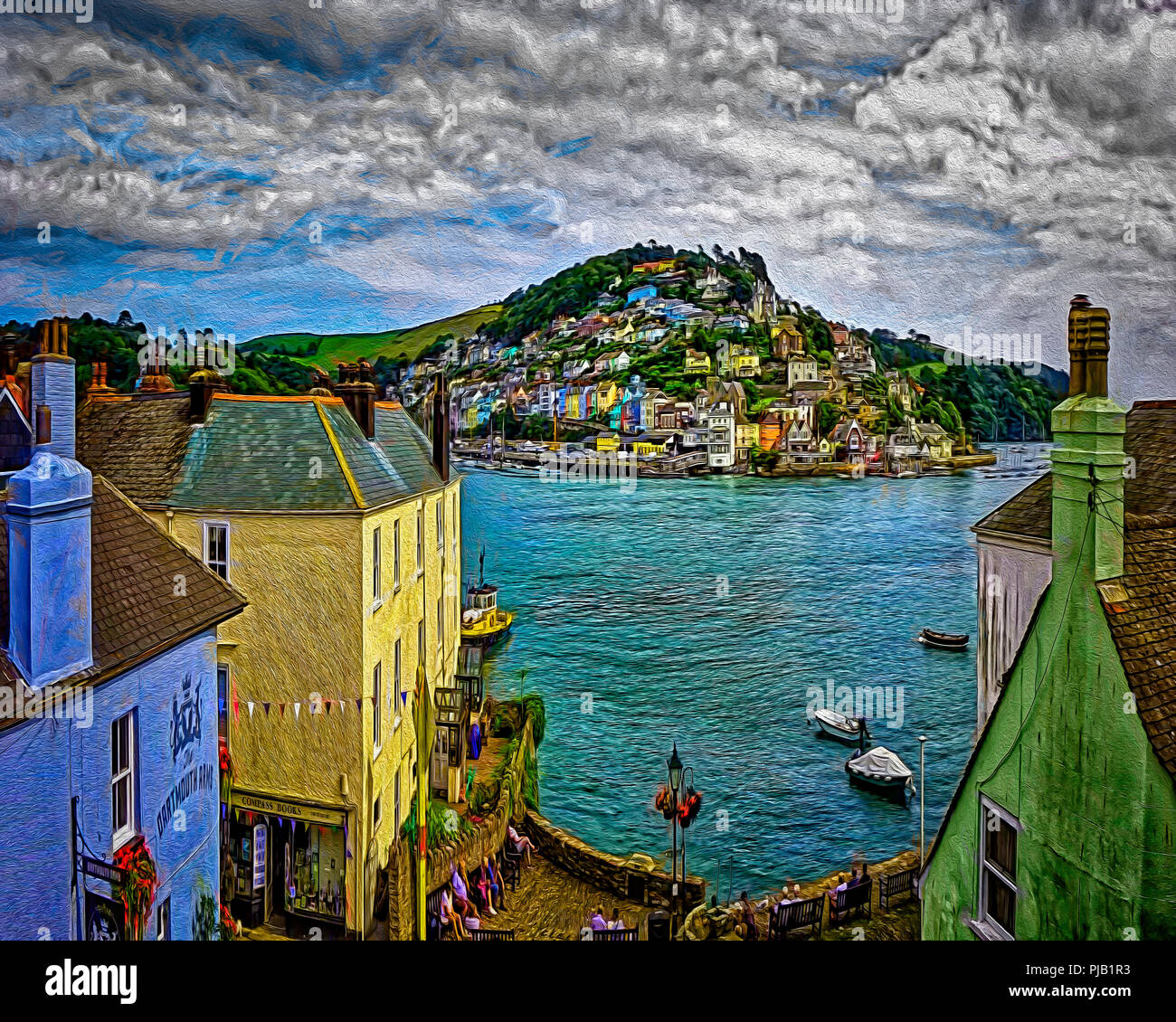DIGITAL ART: Kingswear across the river Dart seen from Dartmouth, Devon, Great Britain Stock Photo
