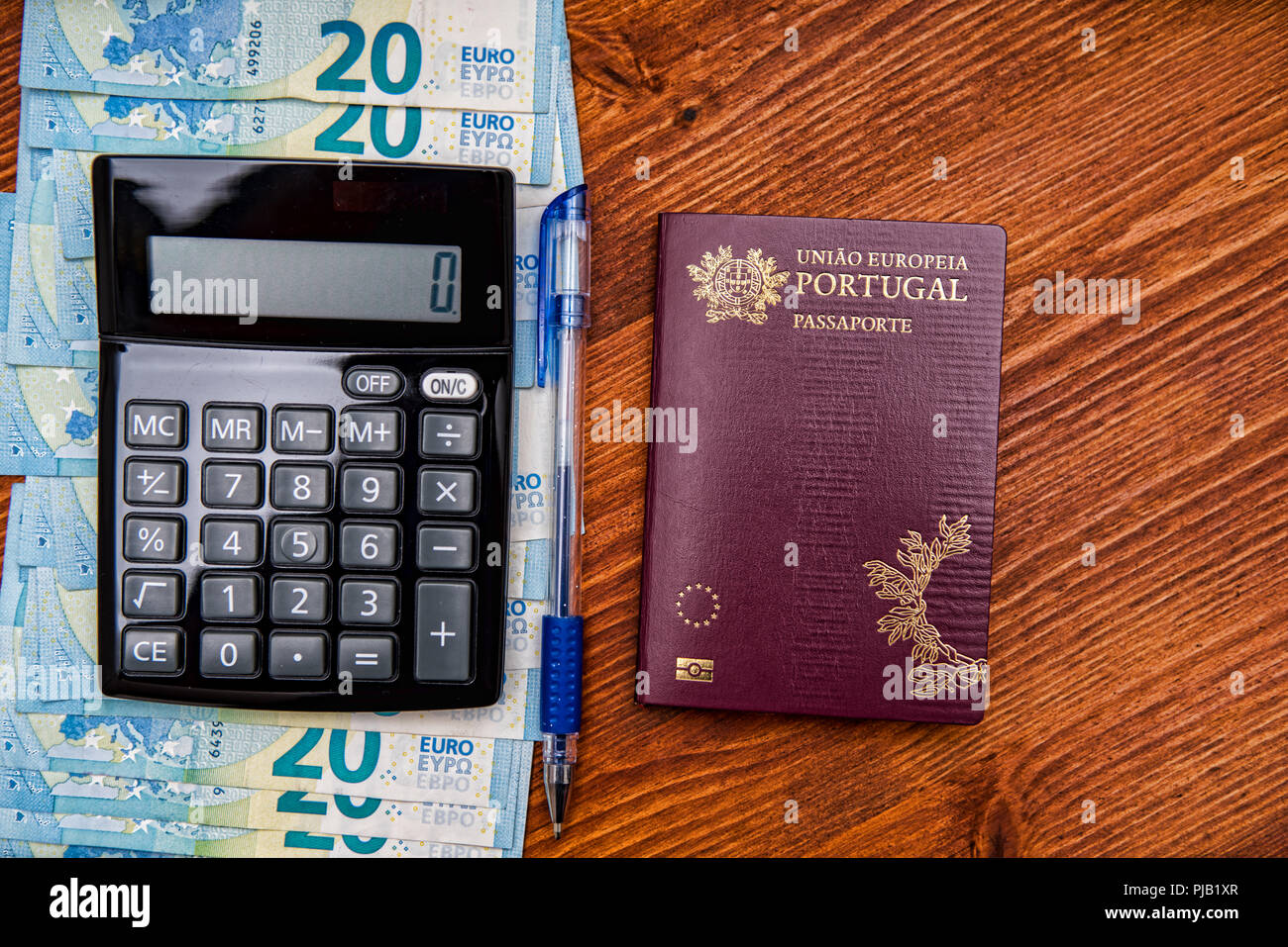 Financial background with money, calculator, table and pen Stock Photo -  Alamy