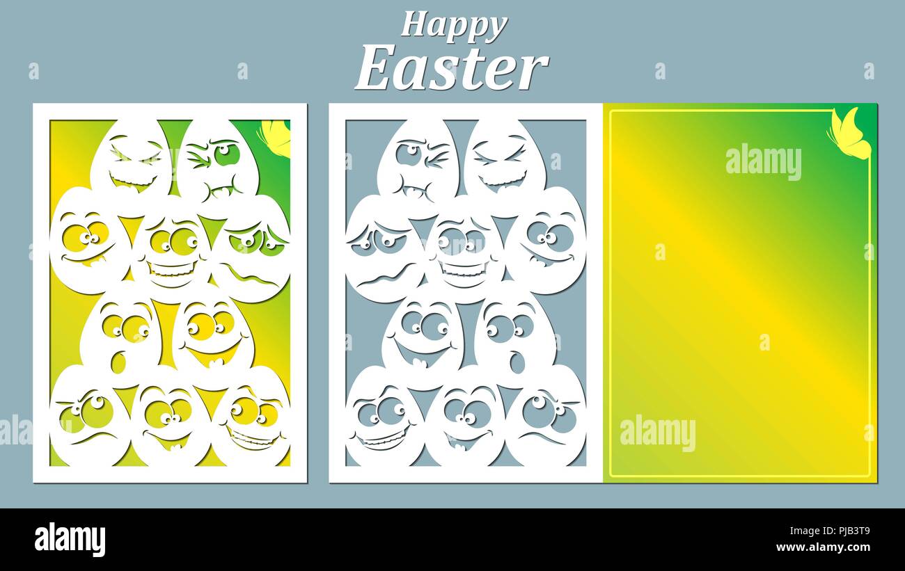 Vector illustration, egg Set, Laser cut paper, icon, pattern, emoticon Stock Vector
