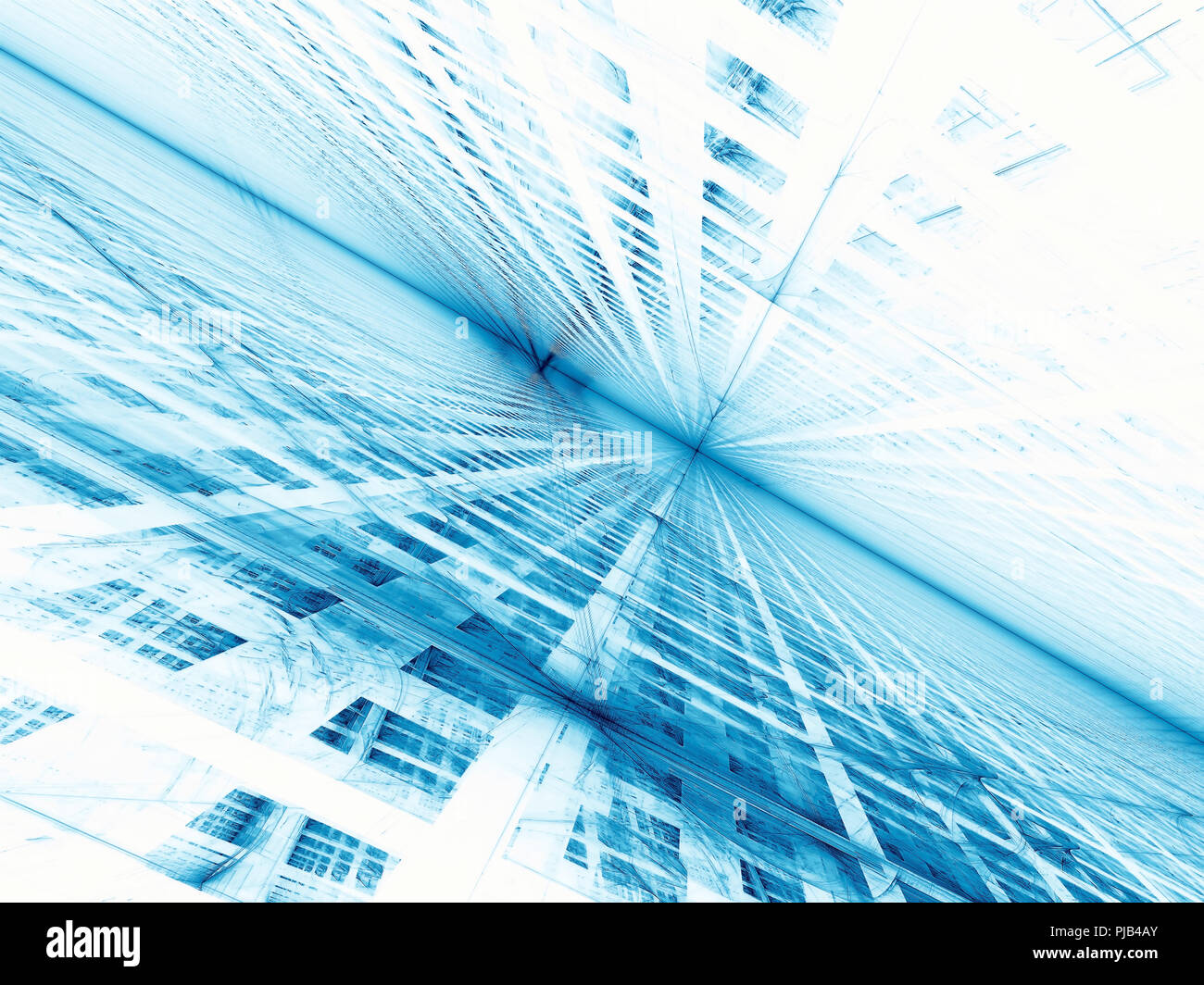 White-blue background with grid and lights - abstract digitally  Stock Photo