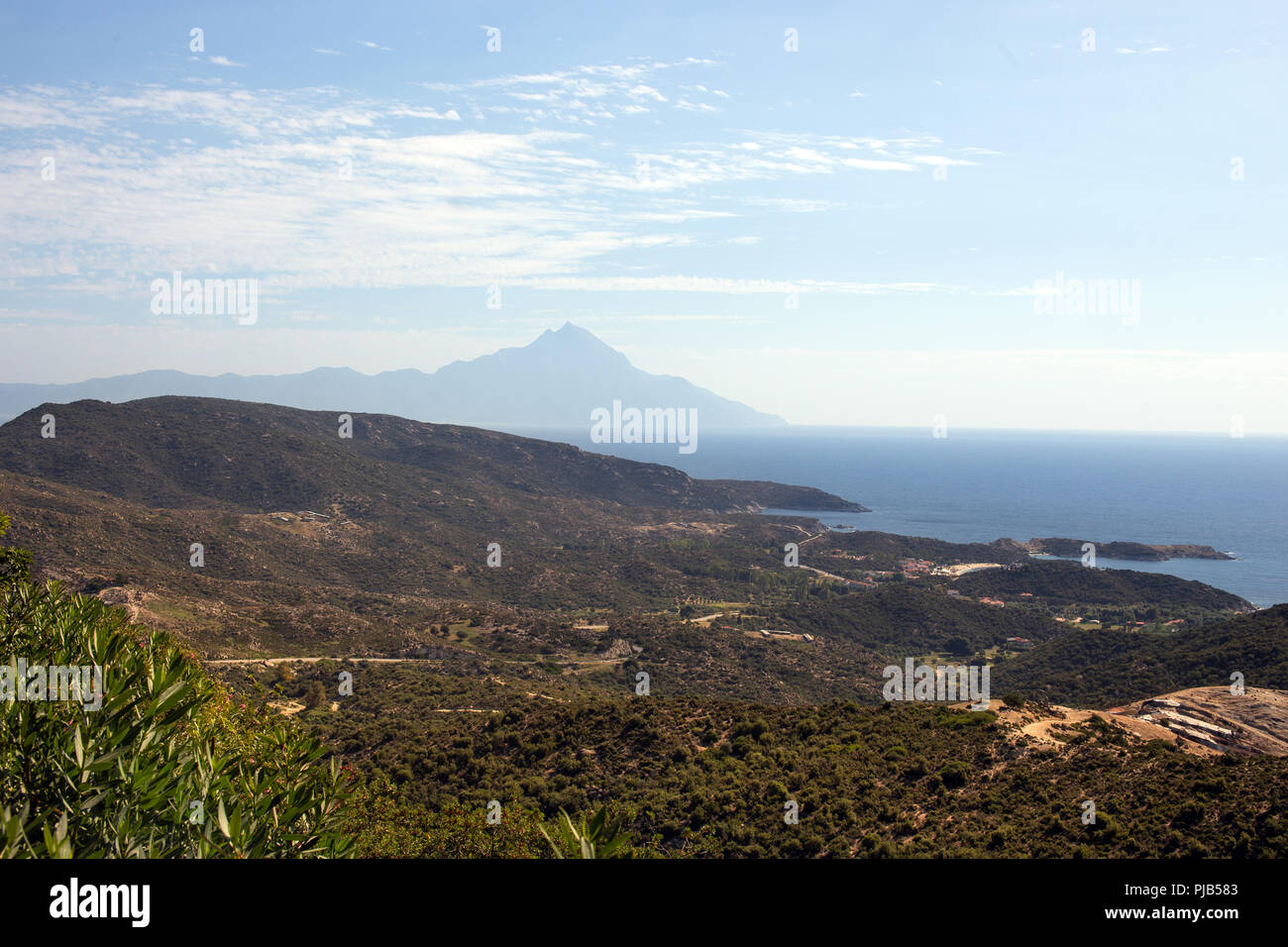 Mount Athos from Kalamatsi viewpoint Halkidiki, Greece Stock Photo