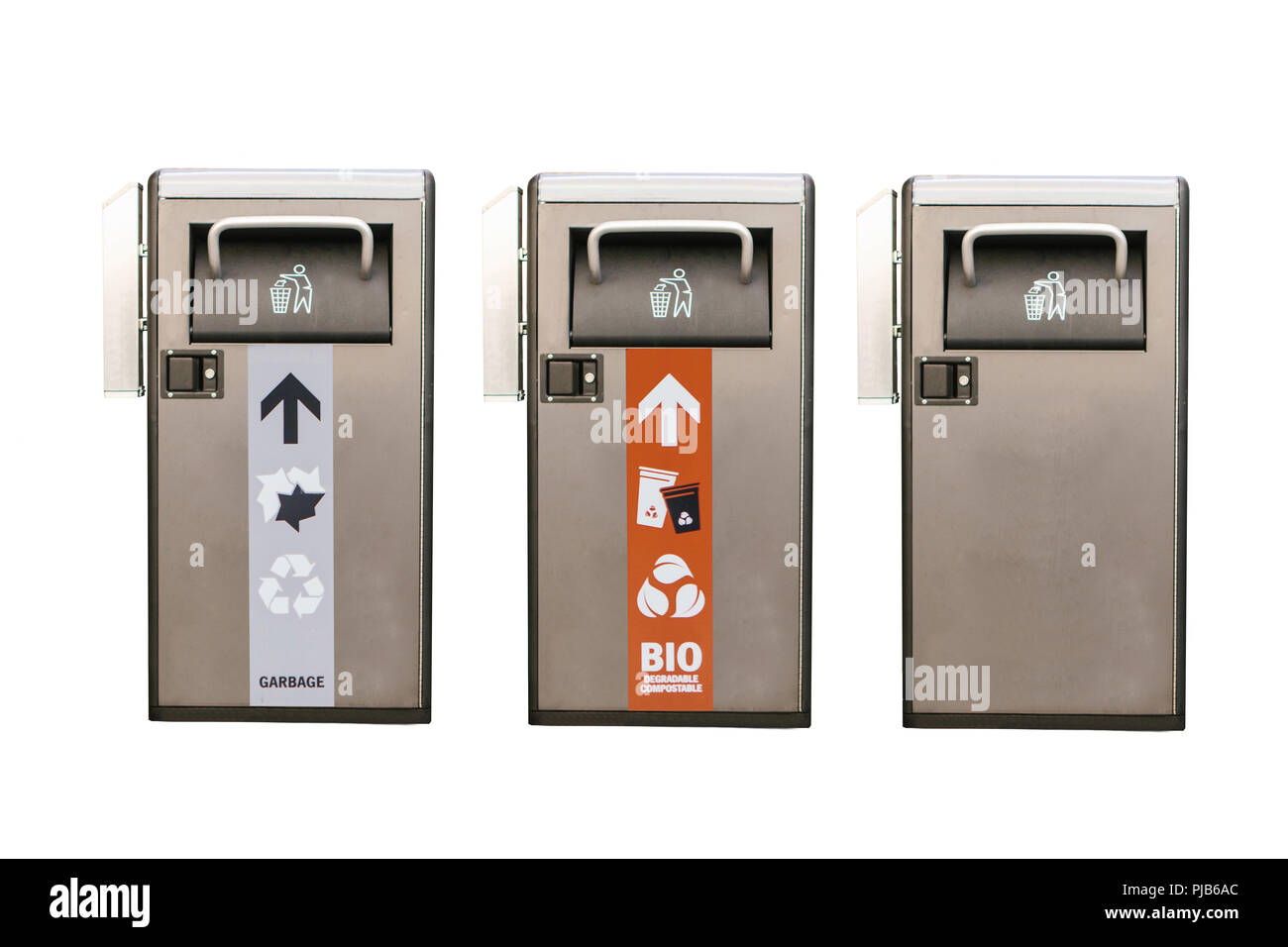 A set of modern smart garbage bins for waste collection for their