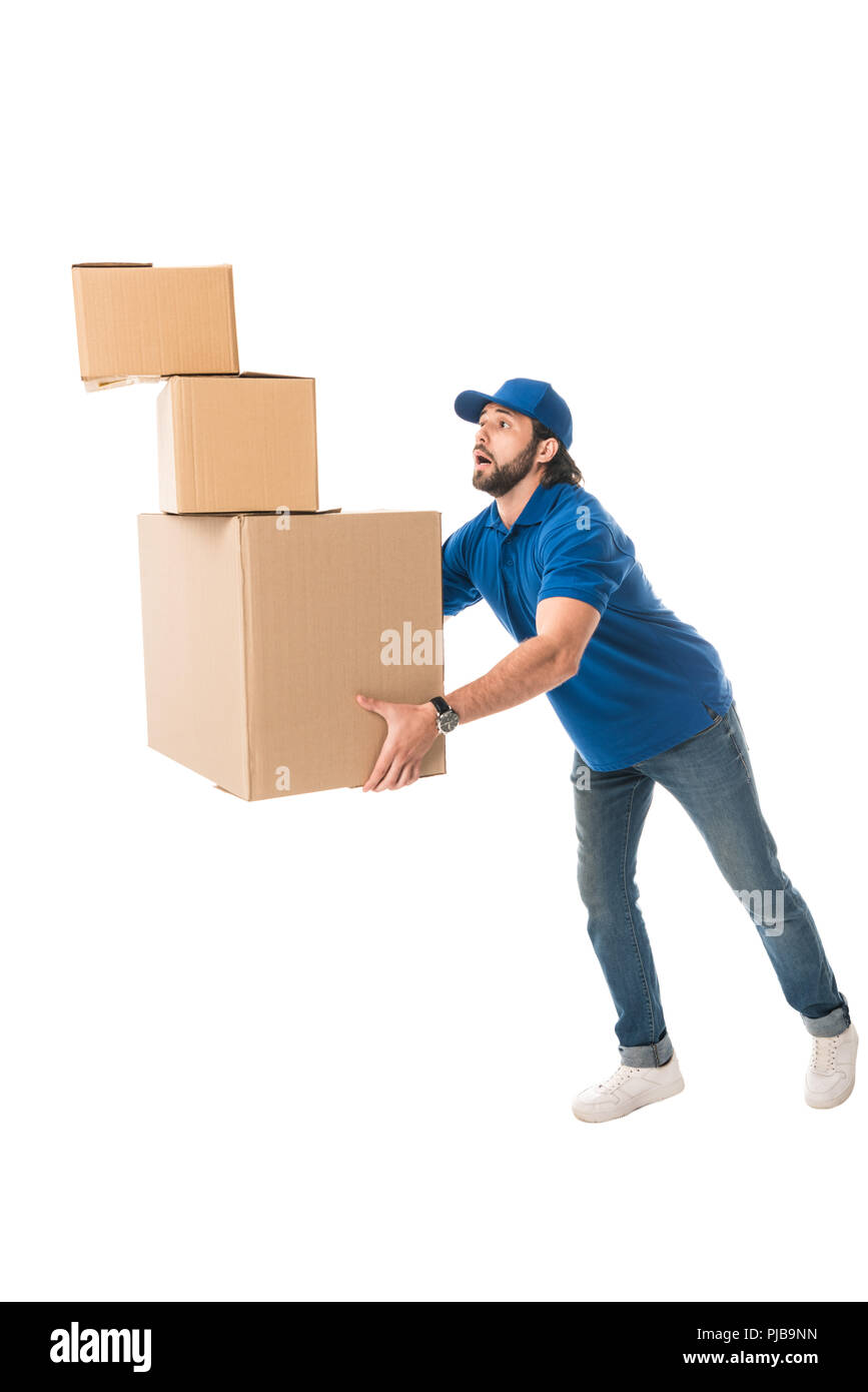 Delivery man falling stack boxes hi-res stock photography and images ...