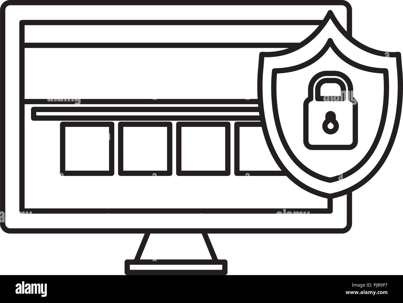 monitor computer with shield padlock vector illustration design Stock ...
