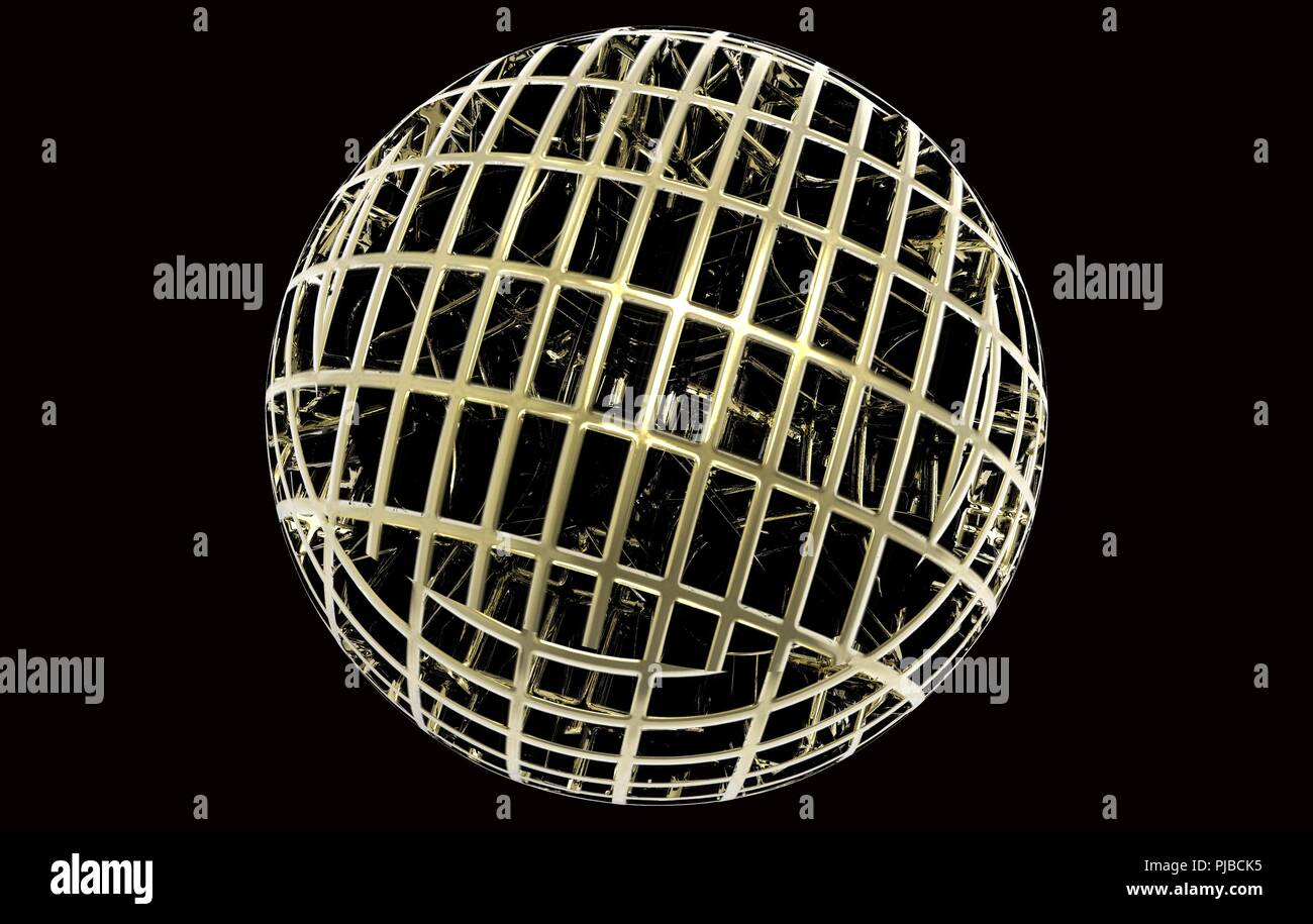 Golden spherical ball 3D rendering Isolated on a black background Stock Photo