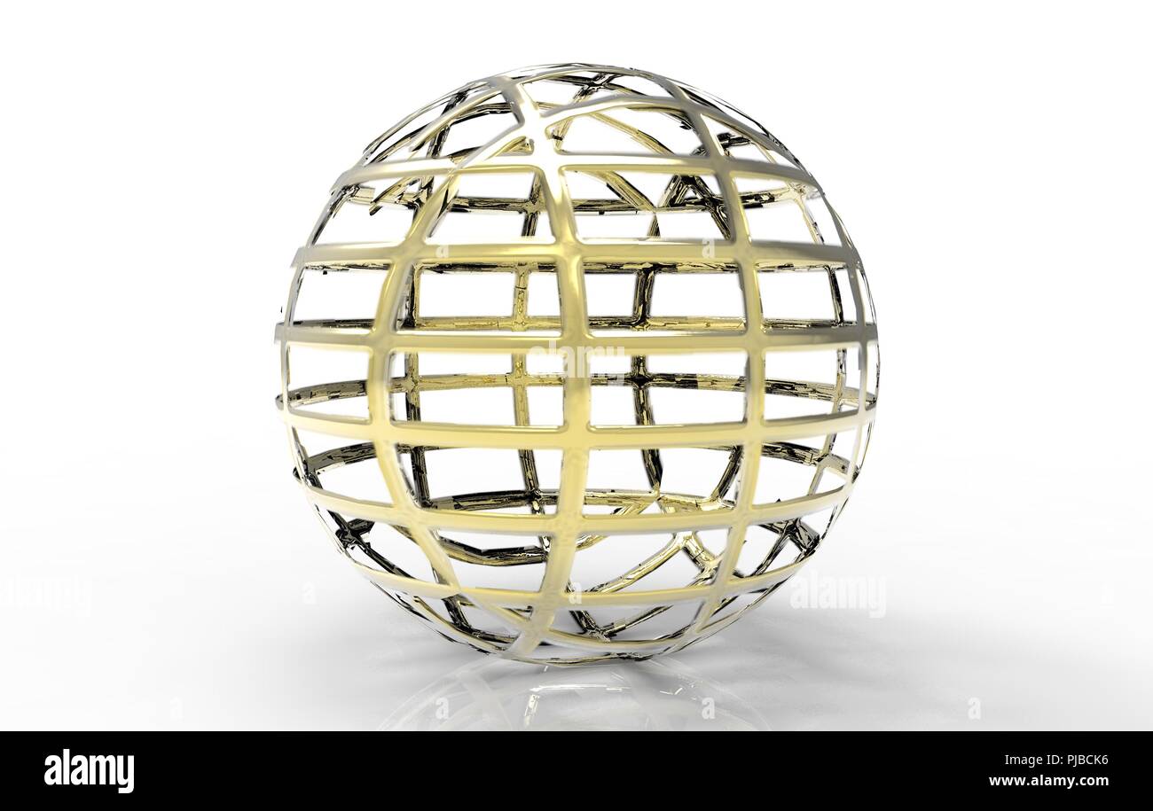 Golden spherical ball 3D rendering Isolated on a white background Stock Photo