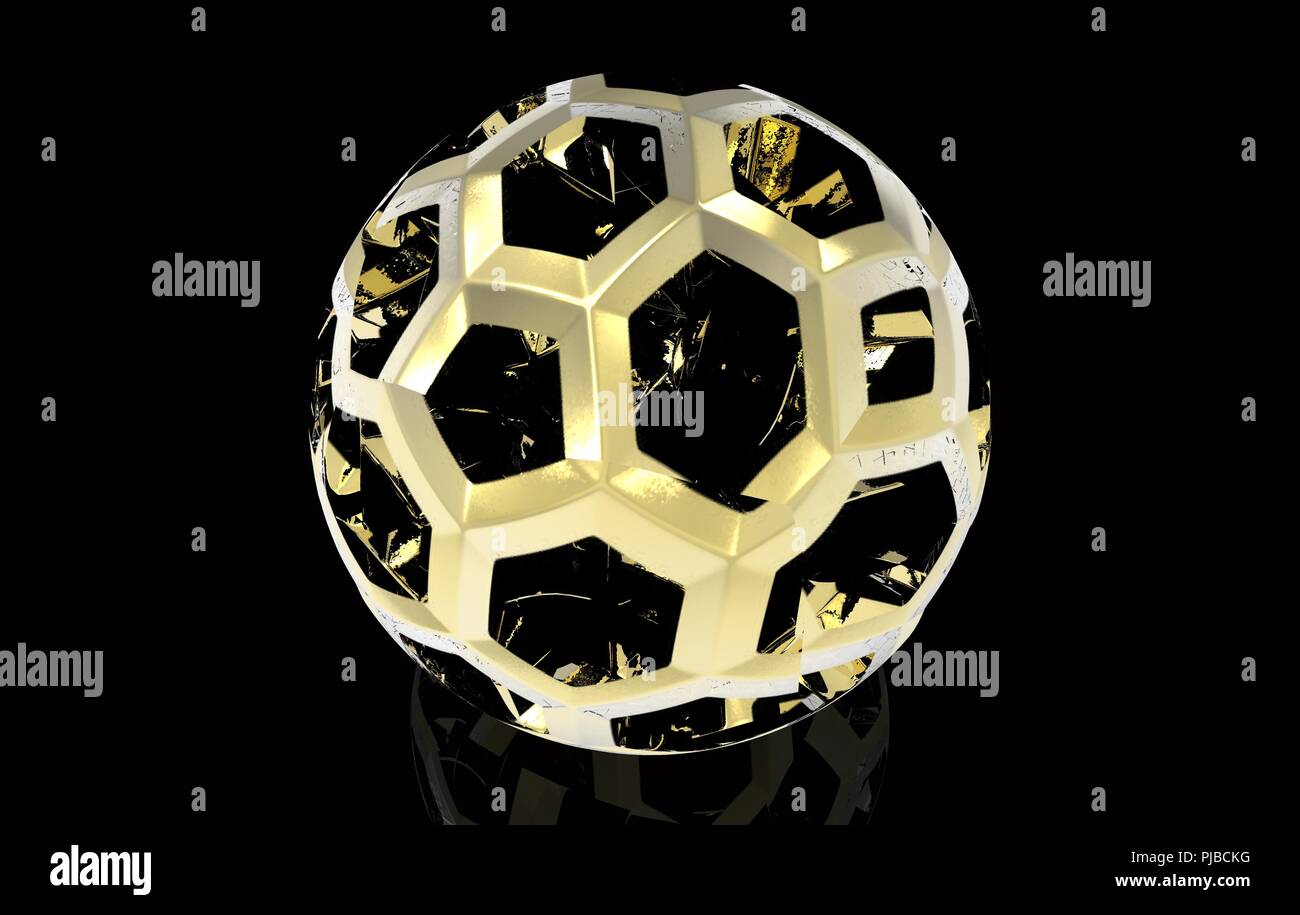 Golden spherical ball 3D rendering Isolated on a black background Stock Photo