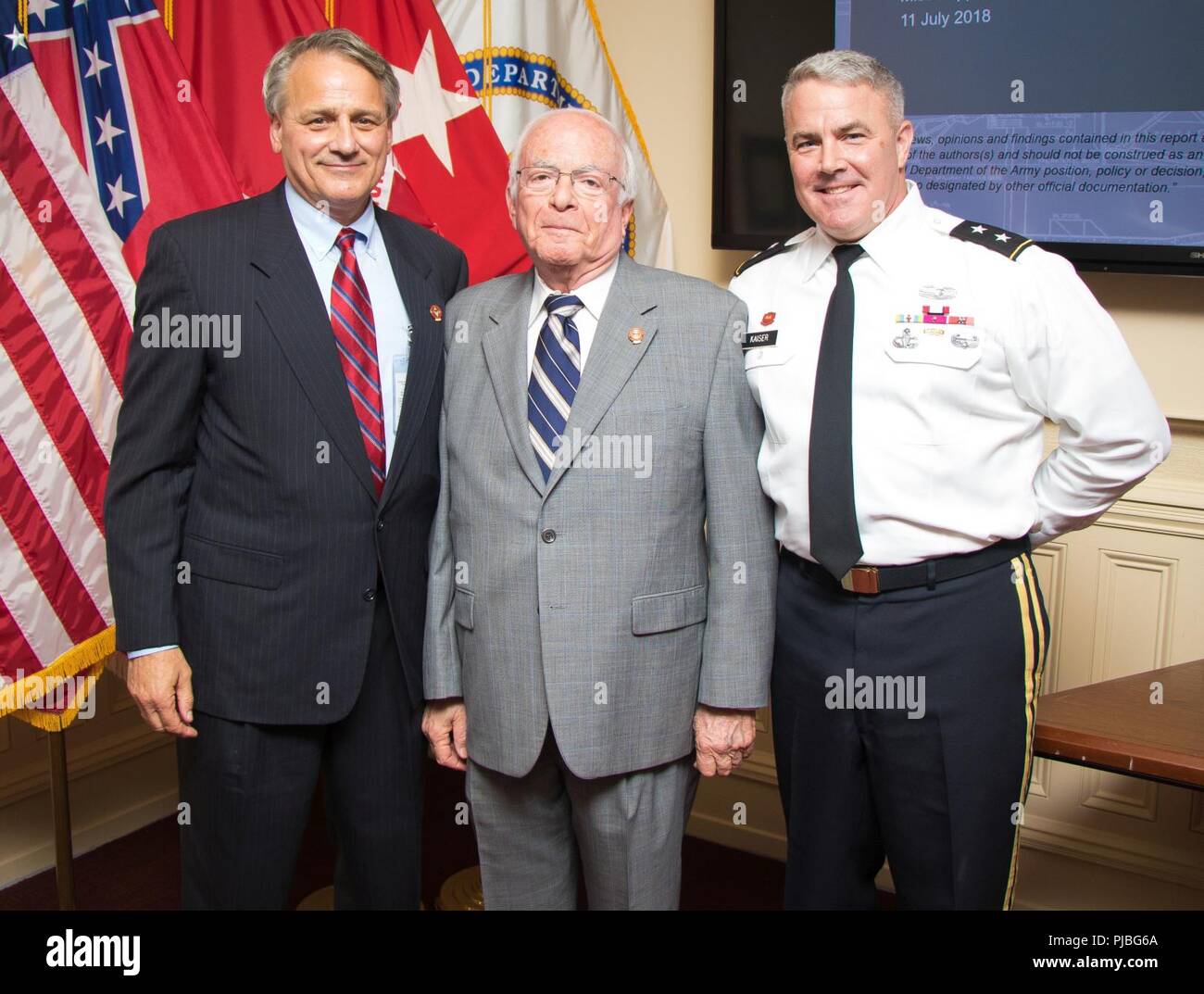 Mississippi River Commission President Maj. Gen. Richard Kaiser and MRC members James A. Reeder and Sam Angel stand in the MRC headquarters in Vicksburg, Miss., July 11, 2018. President Donald Trump appointed Reeder as a member of the Mississippi River Commission May 17, 2018. Commission appointments are nominated by the President of the United States and vetted by the U.S. Senate. (USACE Stock Photo