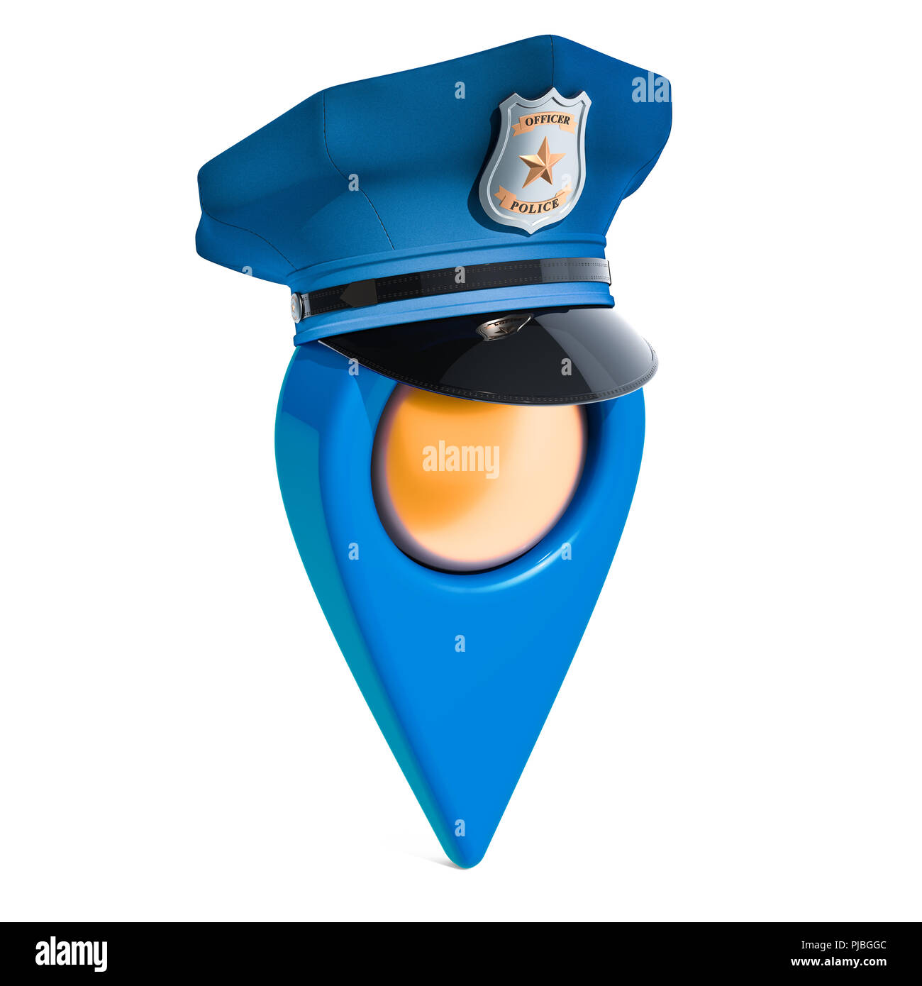 Map Pin Button Police Map pointer with police cap, 3D rendering isolated on white background ...