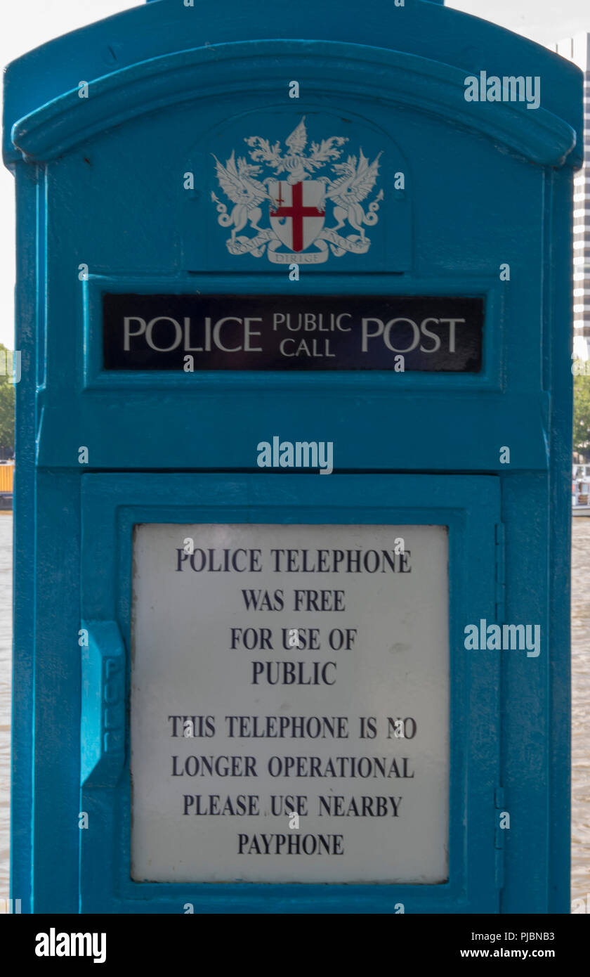 vintage or hiistoric police public call box or post in central london. out of use police call box. Stock Photo