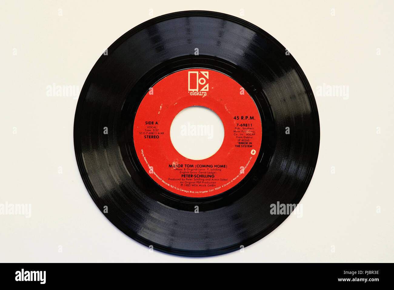 45 Rpm Vinyl Record Of Peter Schilling S Song Major Tom Coming Home Released In 19 By Elektra Records In The U S Stock Photo Alamy