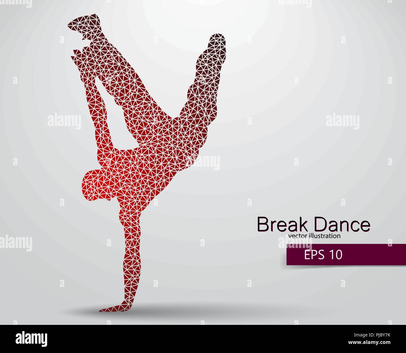 Silhouette of a break dancer from triangles. Background and text on a separate layer, color can be changed in one click. Stock Vector