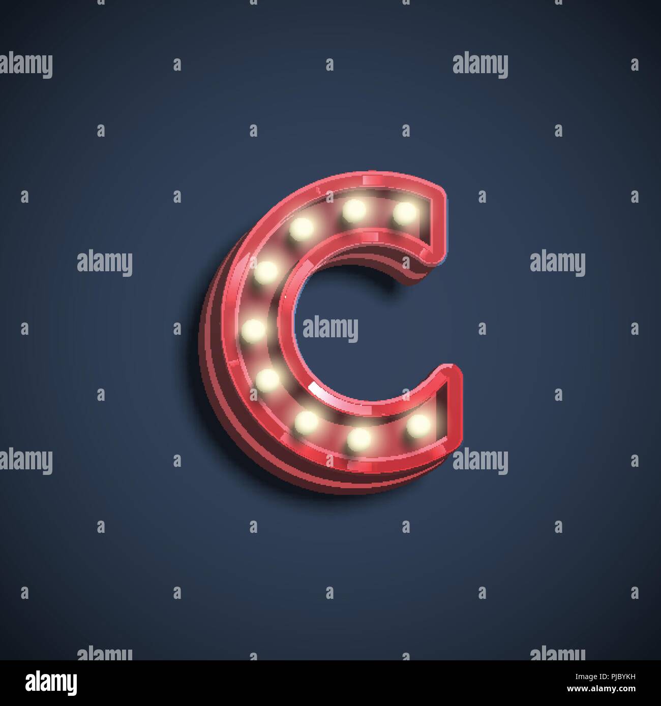 Realistic font character with lamps, vector illustration Stock Vector
