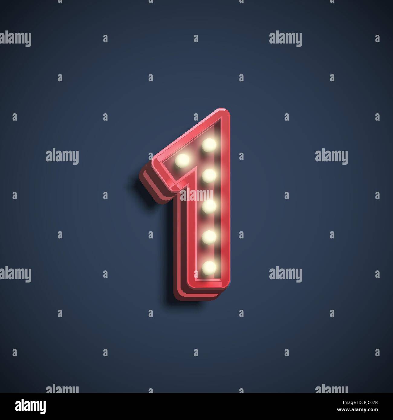 Realistic number character with lamps, vector illustration Stock Vector