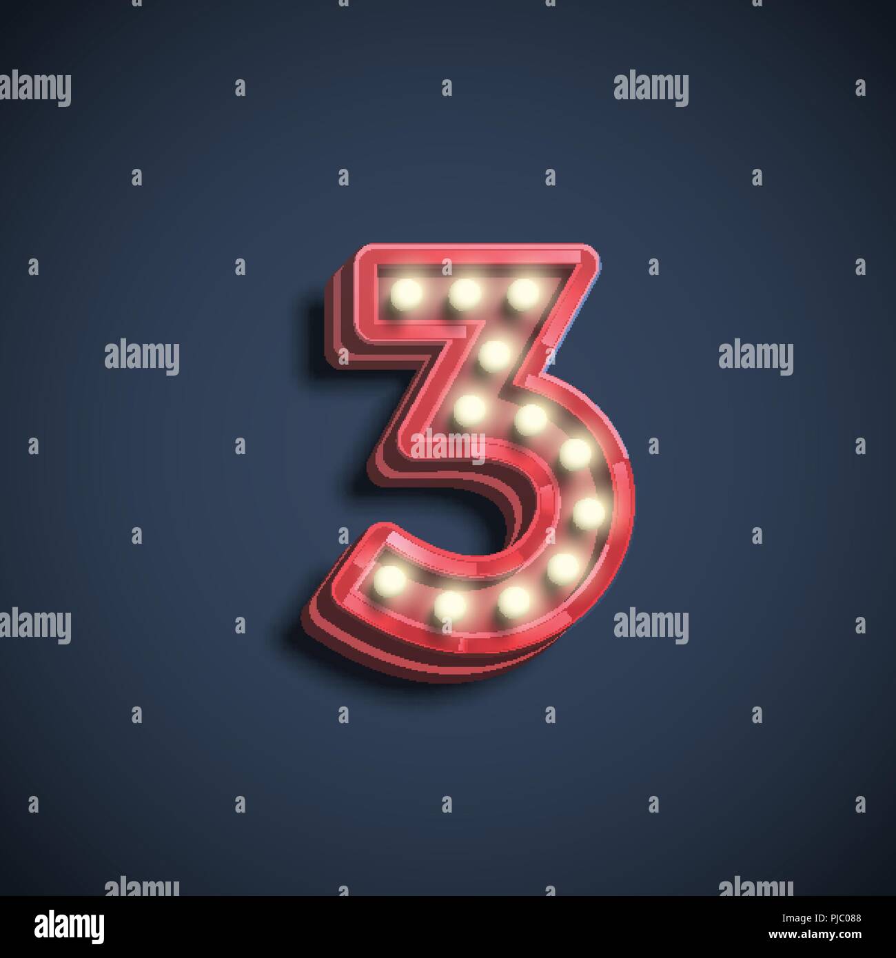Realistic number character with lamps, vector illustration Stock Vector