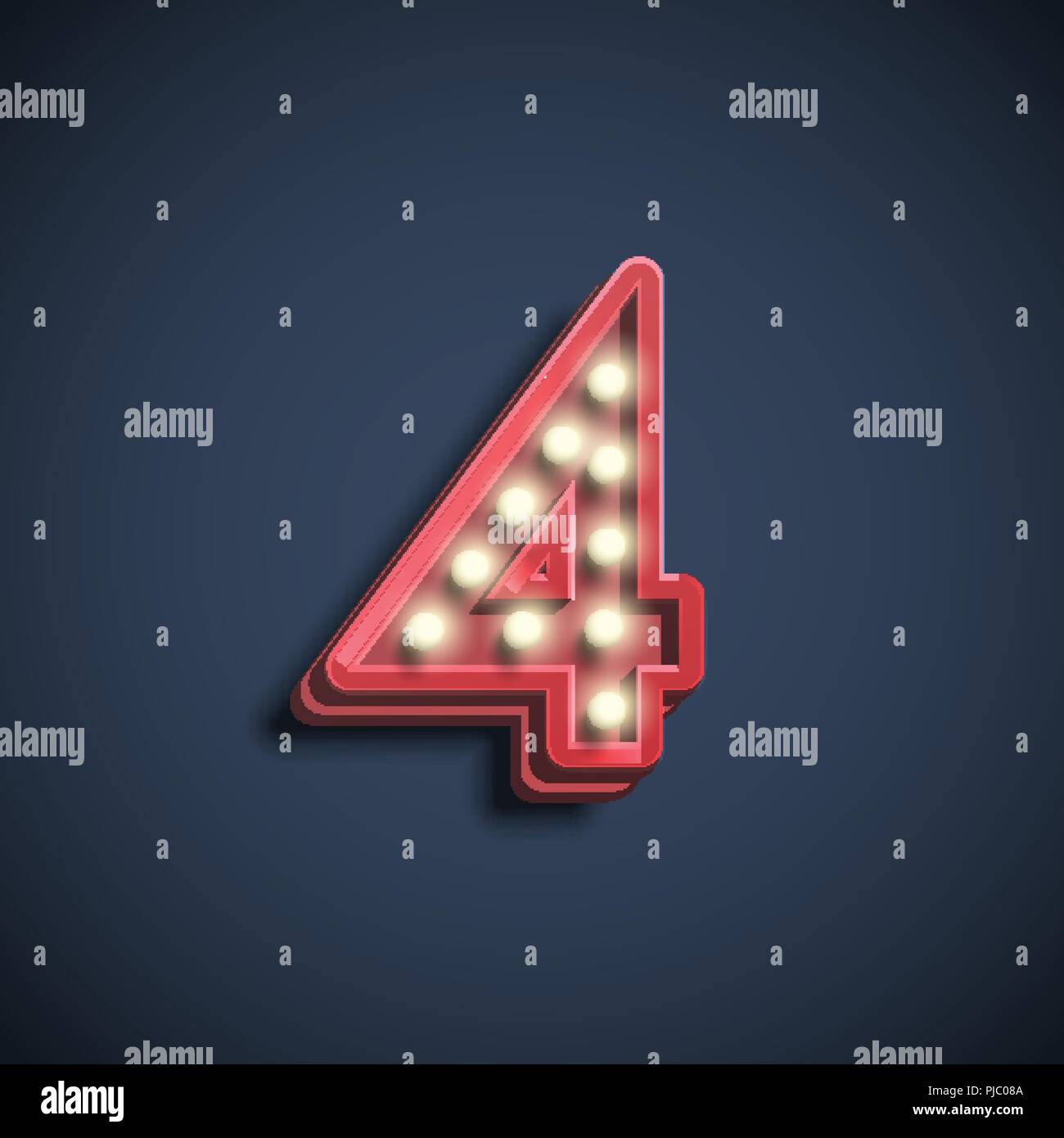 Realistic number character with lamps, vector illustration Stock Vector