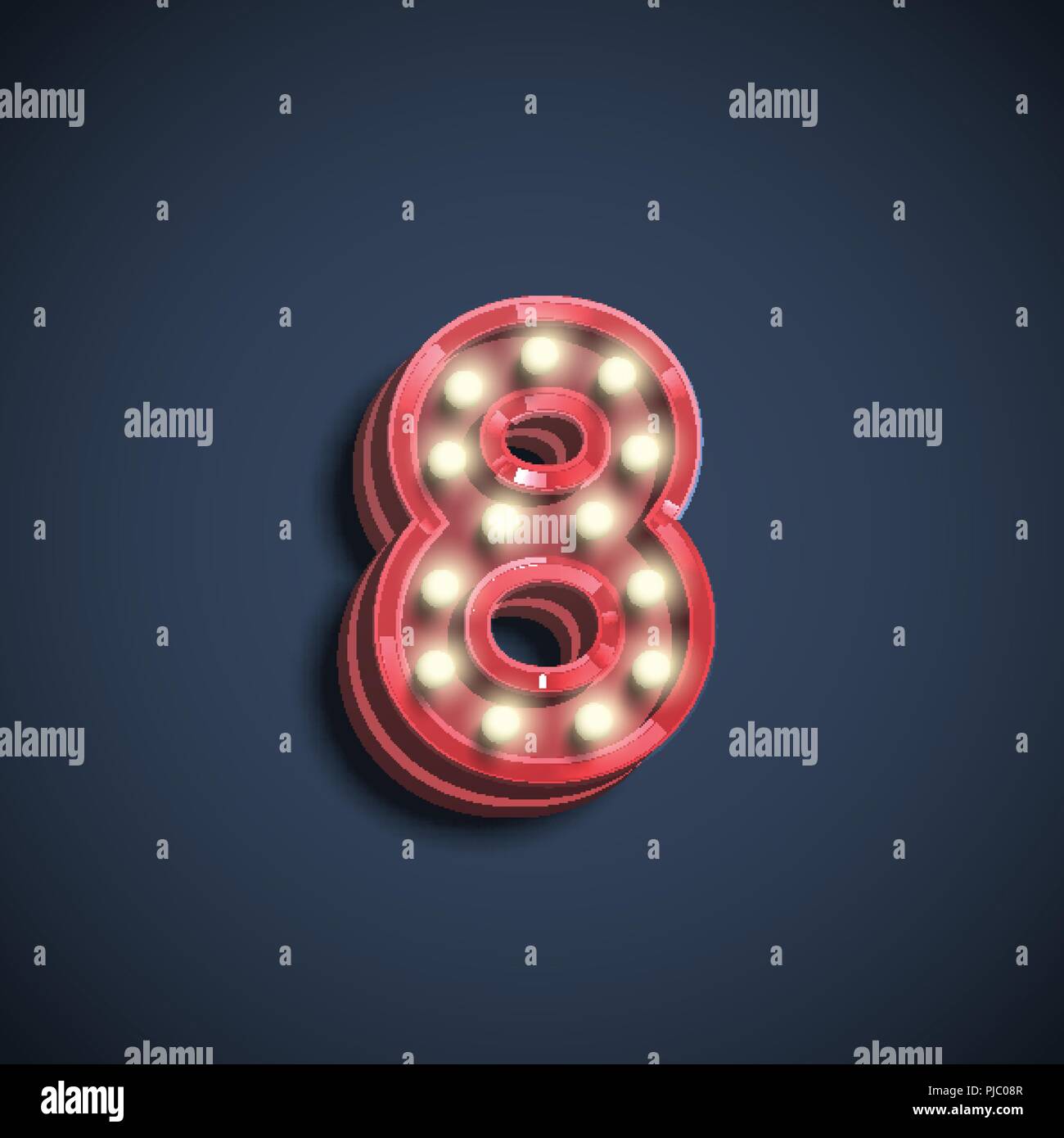 Realistic number character with lamps, vector illustration Stock Vector